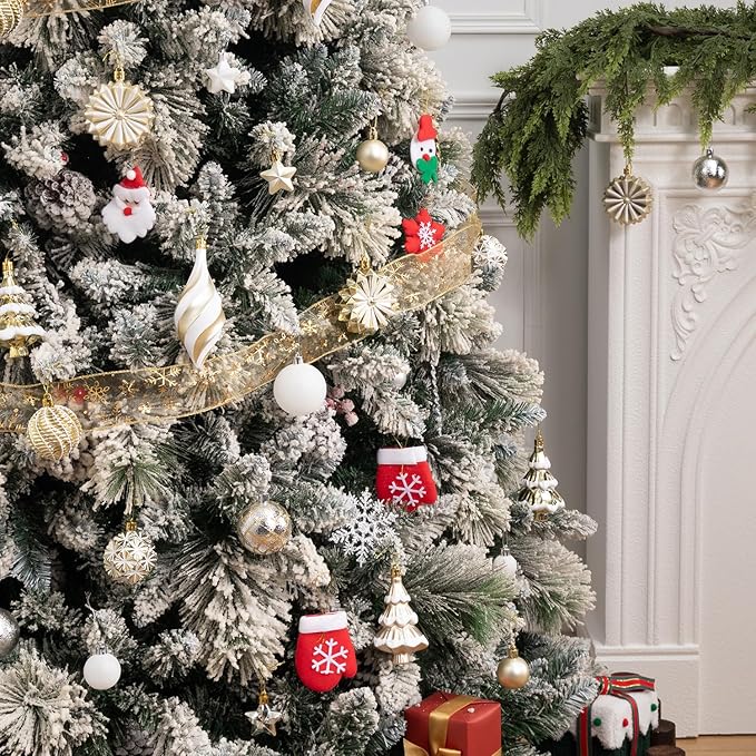 108 Pcs Christmas Ball Ornaments Set, Champagne Gold and White Shatterproof Hand-Painted Hanging Bulbs Decoration for Xmas Tree, Wreath, Garland, Home Holiday Decor