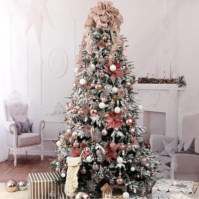 Wironlst Christmas Ball Ornaments Shatterproof Clear Large Plastic Hanging Ball Decorative Baubles Set with Stuffed Delicate Decorations (Multi-Size, Rose Gold)