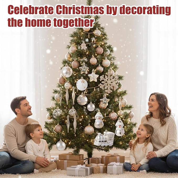 Christmas Ornaments Set,48Pcs Shatterproof Christmas Tree Ornaments Balls,Versatile Hanging Christmas Balls Ornaments,for XmasTrees,Wreath Garland,Holiday Party, Home Decor(White Gold)