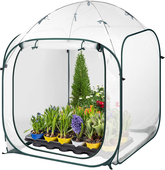 VIVOSUN 49x49x63-Inch Portable Walk-in Greenhouse, with PVC Cover & Detachable Base, Instant Pop-up and Folding, Mini Greenhouse with Roll-Up Door & Mesh Window for Indoor Outdoor, Wind Ropes Included