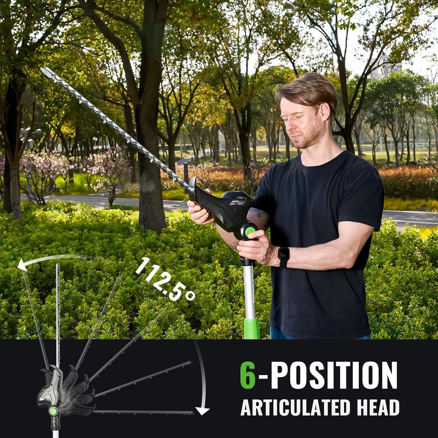 Pole Hedge Trimmer Cordless 20V with Battery Powered 20-Inch Electric Hedge Trimmers 10-FT Reach with Extension Pole Multiple Angles for Shrubs Pruning Bush Trimmer