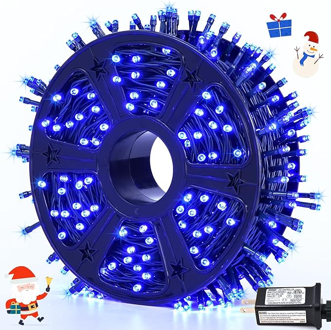 JMEXSUSS 500 LED Blue Christmas Lights Outdoor, 173ft 8 Modes Christmas String Lights, Waterproof Blue LED Tree Light Plug in for Indoor Party House Xmas Decor
