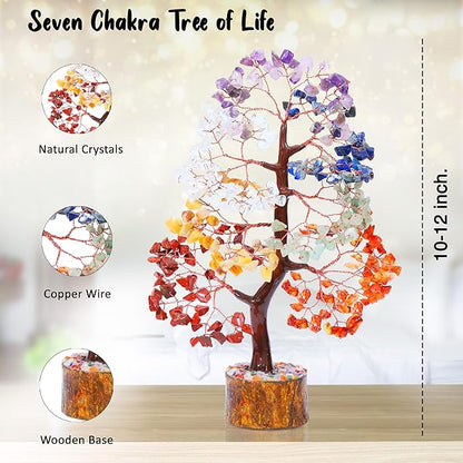 Crocon Seven Chakra Gemstone Tree Copper Wire Feng Shui Money Bonsai Good Luck Chakra Healing Crystals Home Decoration Ornament Figurine Wealth Prosperity Gift Size: 10-12"""