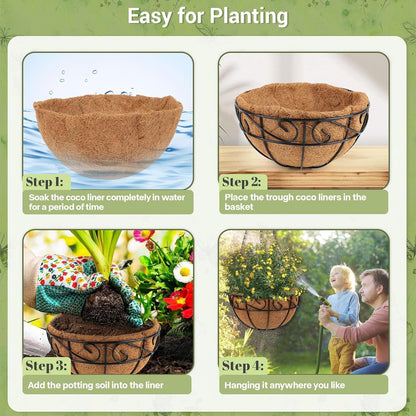 2 Pack 12 inch Metal Hanging Baskets for Plants Outdoor, Hanging Planters Basket with Coco Liners, Hanging Baskets Flower Pots for Garden, Patio, Deck, Porch Plants