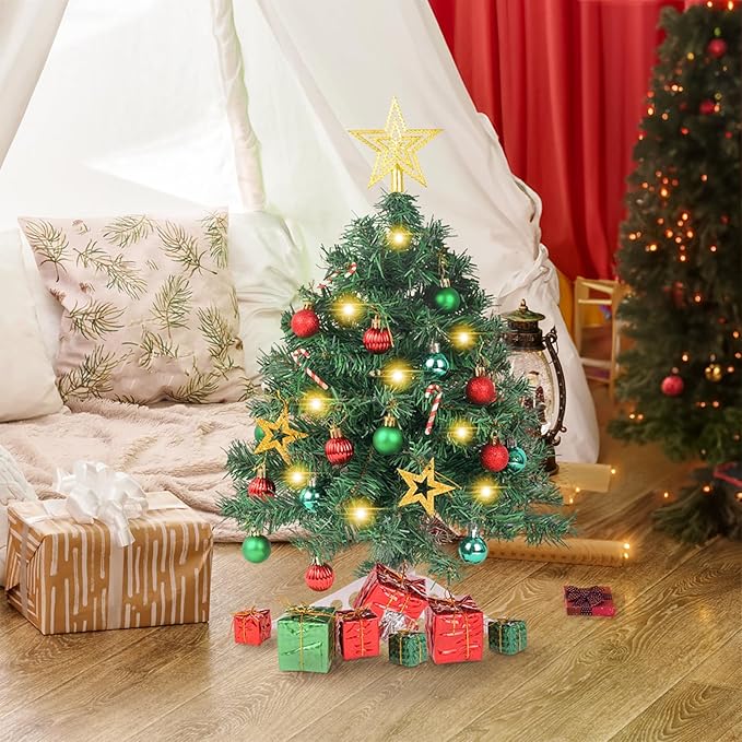 XmasExp 20in Mini Christmas Tree with Lights Green Small Christmas Tree Artificial Tabletop Xmas Decor Holiday Decoration for Home, Office, Party