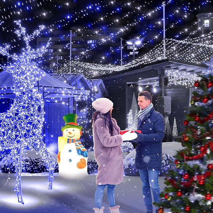 KNONEW 403FT 1000 LED Christmas Lights Outdoor String Light with 8 Modes and Timer Memory Waterproof Fairy Lights Decorations for Xmas Tree Yard Wedding Backdrop Decor(Blue and White)