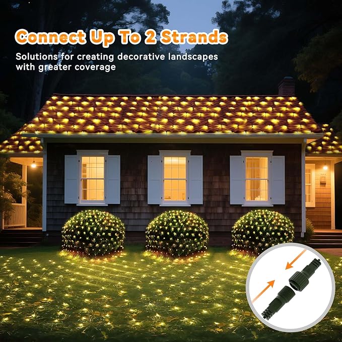 LitHome 14.8FT x 5FT Christmas Net Lights Outdoor Mesh Lights, 300 LED Warm White Net Light 8 Modes Connectable, Waterproof Giant Christmas Mesh Light Green Wire for Bushes Garden Yard Party Decor