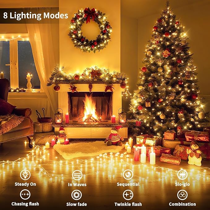 552 FT 1400 LED Christmas Lights Outdoor Decorations Super Long Fairy String Waterproof 8 Modes Timer Clear Wire for Outside House Tree Patio Yard Wedding Party Holiday-Warm White