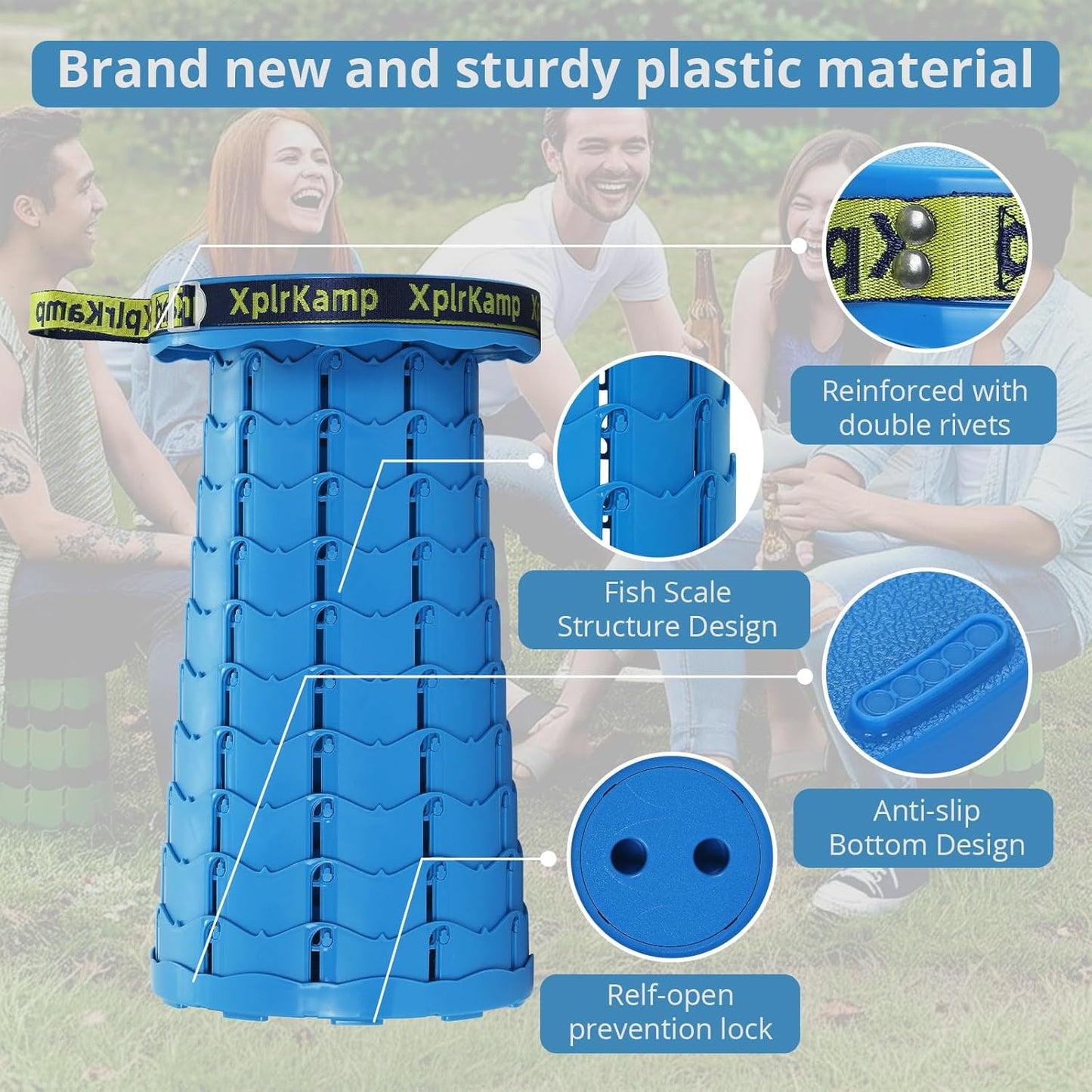 Upgraded Thickened Collapsible Stool, Portable Folding Stool Chair Lightweight But Sturdy Foldable Camping Stool, Retractable Telescopic Seat for Picnics Fishing Hiking BBQ (1, Blue)