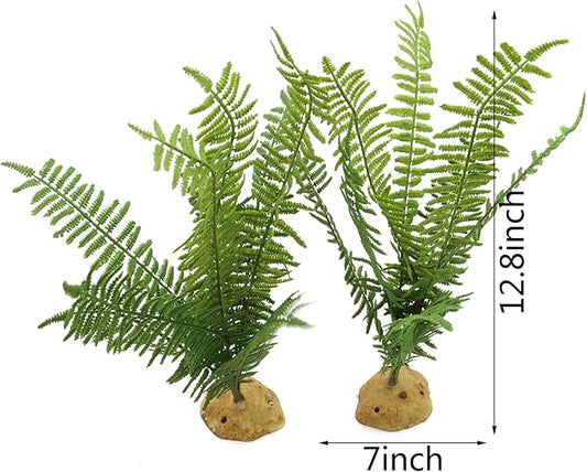 JIHAQUA Fake Fern Plants, Reptile Plastic Terrarium Decor, Reptiles Amphibians Tank Accessories for Crested Gecko Leopard Lizard Chameleon