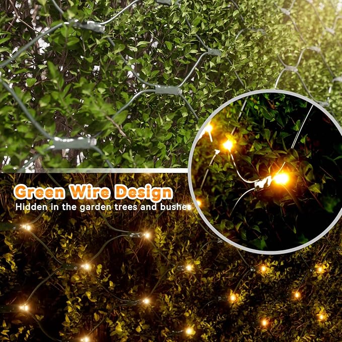LitHome 14.8FT x 5FT Christmas Net Lights Outdoor Mesh Lights, 300 LED Warm White Net Light 8 Modes Connectable, Waterproof Giant Christmas Mesh Light Green Wire for Bushes Garden Yard Party Decor