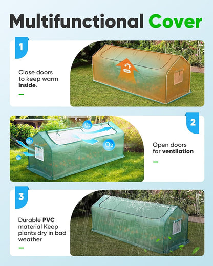 Quictent Portable Mini Cloche Greenhouse w/ Elevated Bottom, Large U-Shaped Zipper Mesh Door & 2 Side Screen Window Waterproof UV-Resistant Hot House for Indoor Outdoor, 95" x 36" x 36" (Green)