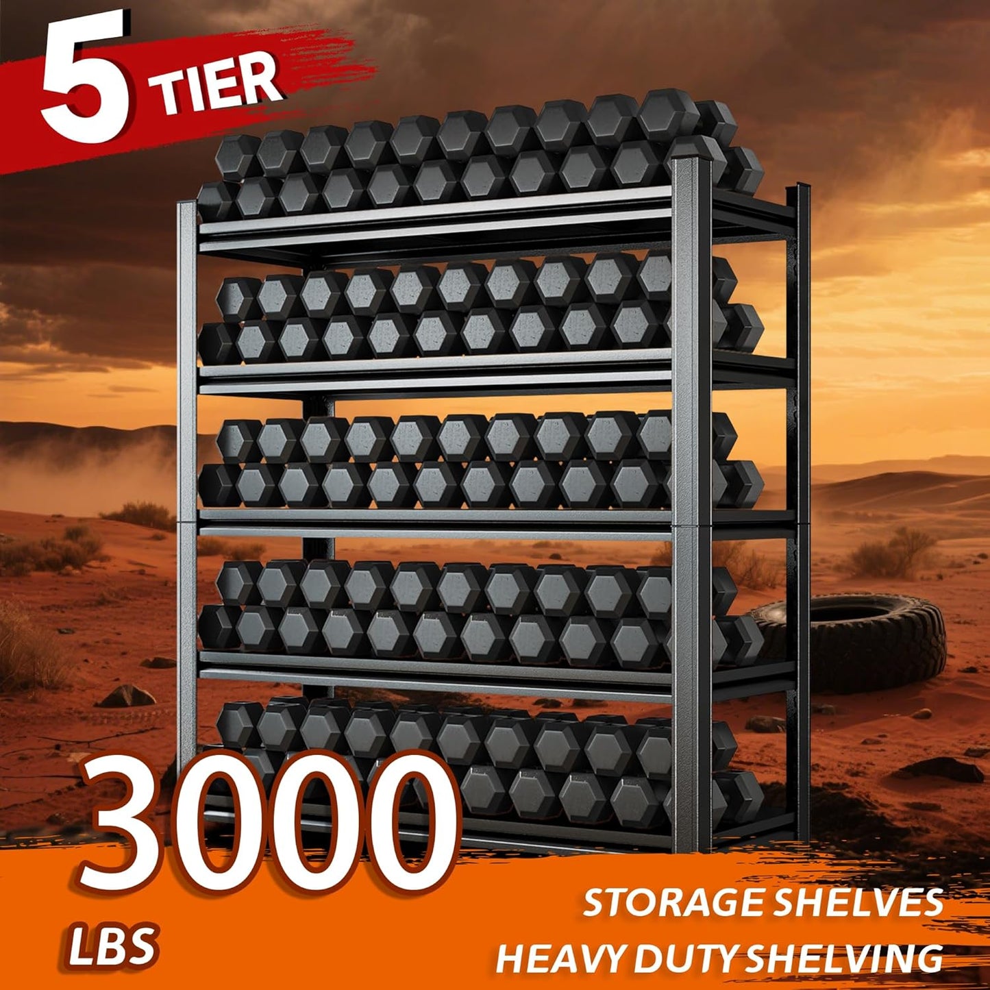 Heavy Duty 5-Tier Shelving Unit 3000LBS Capacity - Adjustable Steel Garage Shelves for Warehouse, Basement Storage(77''H x 39.4''W x 13.8''D)