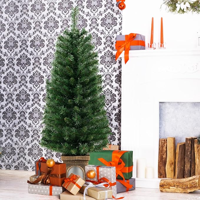 GOFLAME 4FT Pre-Lit Potted Christmas Tree, Artificial Entrance Xmas Tree with 100 LED Lights, 60 Branch Tips, Timer, Holiday Decoration Tree with 3 Lighting Modes, 4 Adjustable Brightness