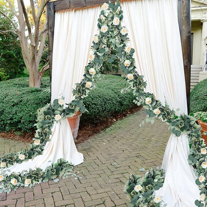 Ouddy Decor Eucalyptus Garland 6.56 Ft Lush Silver Dollar Leaves Boxwood Artificial Faux Greenery Vines for Baby Shower Wedding Party Table Runner Room Home Mantle Decor, Champagne