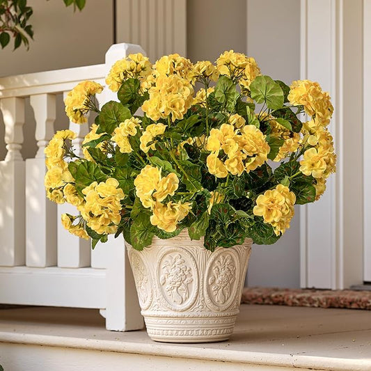 Artificial Geranium Flowers for Outdoors Geraniums Artificial Flowers Realistic Faux Geraniums for Outdoor Planters Silk Geranium Outdoor Fake Flowers Porch Home Kitchen Garden Decor(4PCS，Yellow)