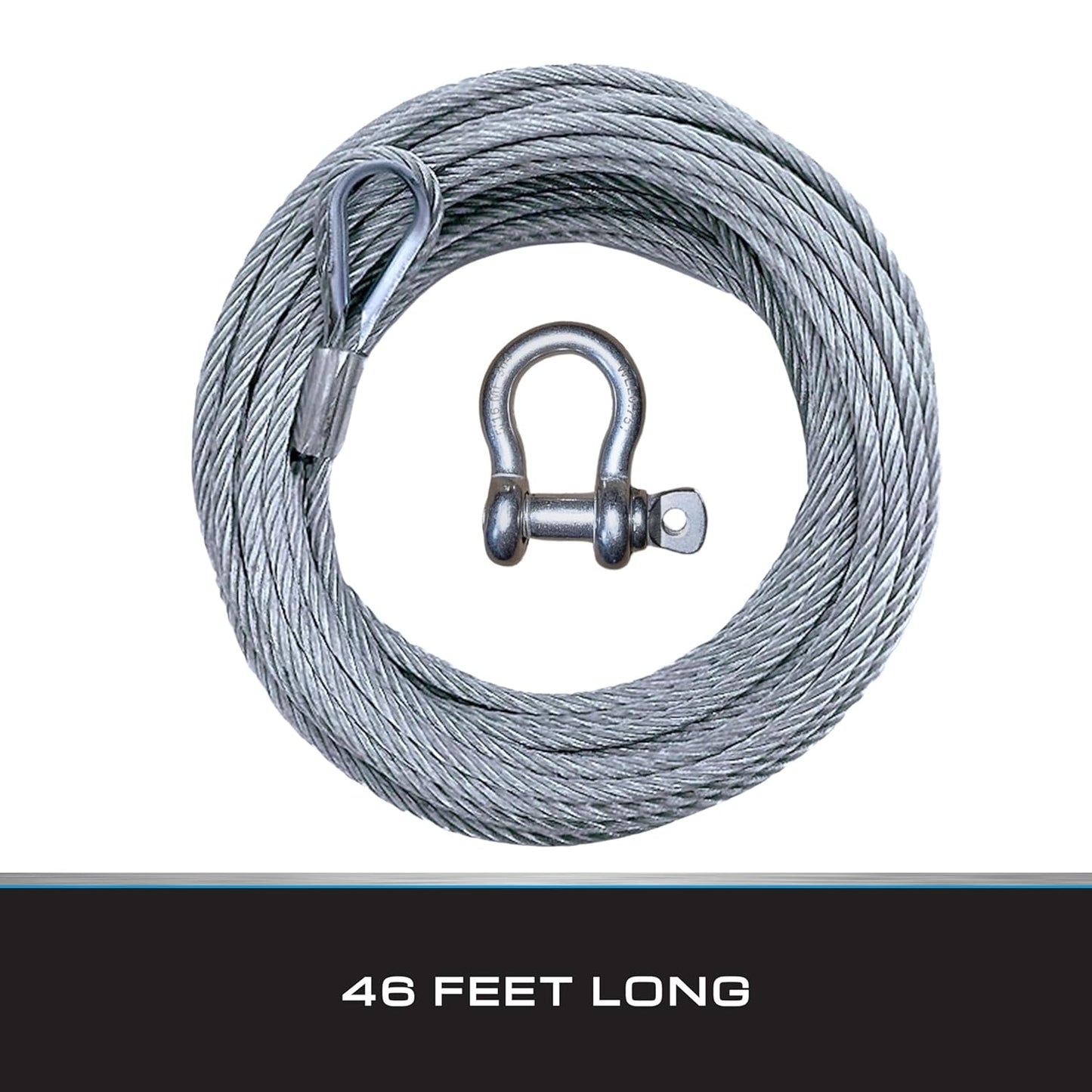 Tie Down 7x19 Aircraft Cable - Steel Cable with Loops - 2,500lbs Breaking Strength - Deck/Zip Line/Tow/Hanging Wire - 5/32" x 46 ft with Loop & Shackle
