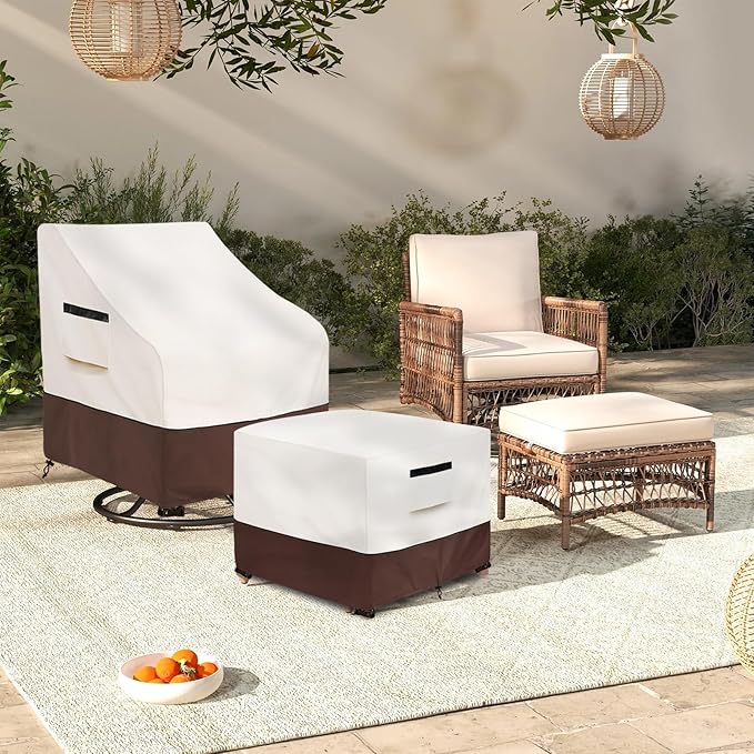 Patio Ottoman Cover,22W x 22D x 18H inch,Waterproof Square Patio Small Side Table Cover,Suitable for 3-Piece Outdoor Wicker Patio Bistro Set Side Table(Beige)