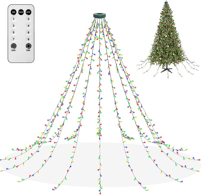 aneeway Christmas Tree Lights String, 480LED Christmas Lights for Tree with 8 Light Modes & Memory Function, 9.84FT x 16 String Light with Timing & Remote Control for Xmas Ornament - Multicolor