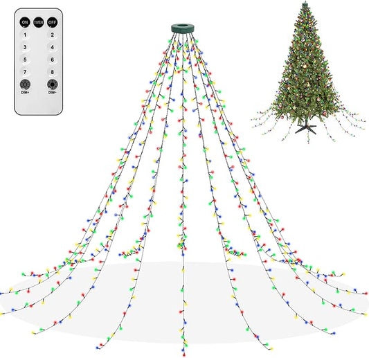 aneeway Christmas Tree Lights String, 480LED Christmas Lights for Tree with 8 Light Modes & Memory Function, 9.84FT x 16 String Light with Timing & Remote Control for Xmas Ornament - Multicolor