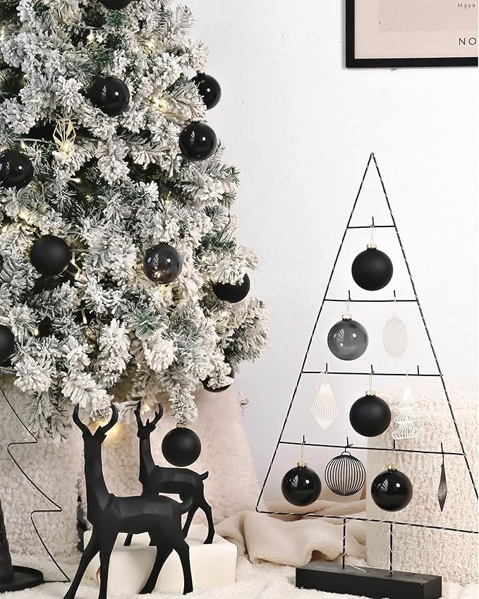 DN DECONATION Black Glass Christmas Ornaments, 3.15” Christmas Ball Hanging Christmas Baubles for Xmas Tree Decoration, Set of 9 Decor for Gothic DIY Gift