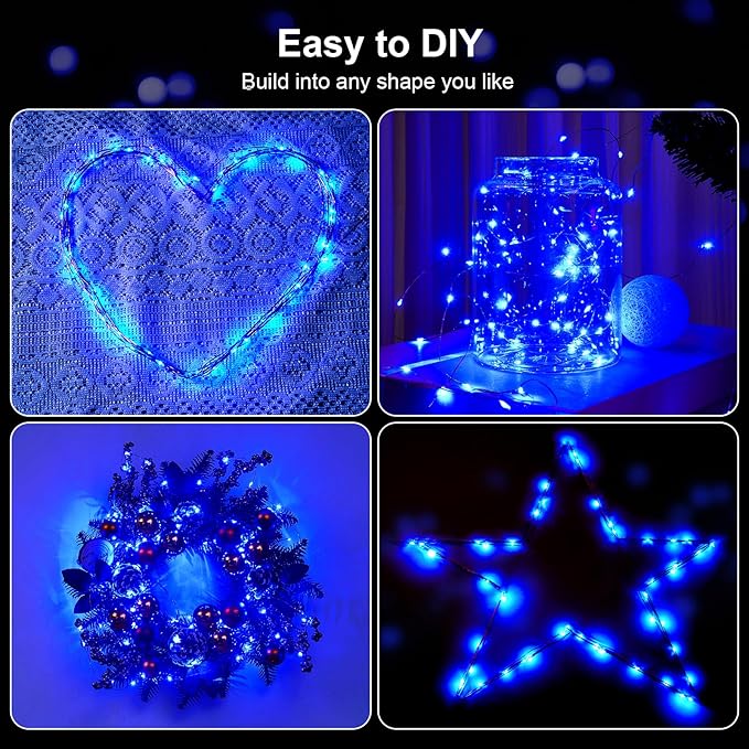 2 Pack 16.4ft Battery Operated String Lights with Timer, Blue with Synchronized Twinkle Mode, Fairy Lights Battery Powered, 50 LEDs, Idea for Christmas Bedroom Party Wedding