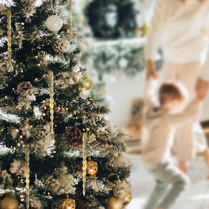 AMS Christmas Sparkling Glitter Icicle Ornaments 30 PCS Acrylic Icicles Ornament Set for Christmas Tree New Year Party Decorations Supplies(5.3''/13.5cm, Ivory White)