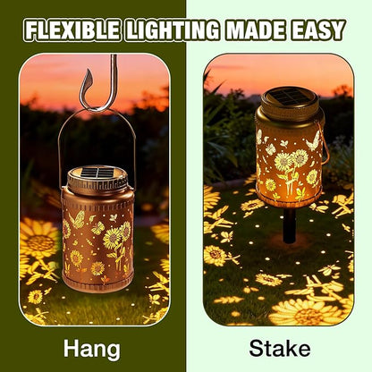 Cooo 4 Pack Solar Lanterns Outdoor Waterproof Sunflower Butterfly Solar Pathway Lights Landscape Path Christmas Gifts for Women Mom Grandma for Outdoor Table Lamps Garden Yard Backyard Decor -Gold