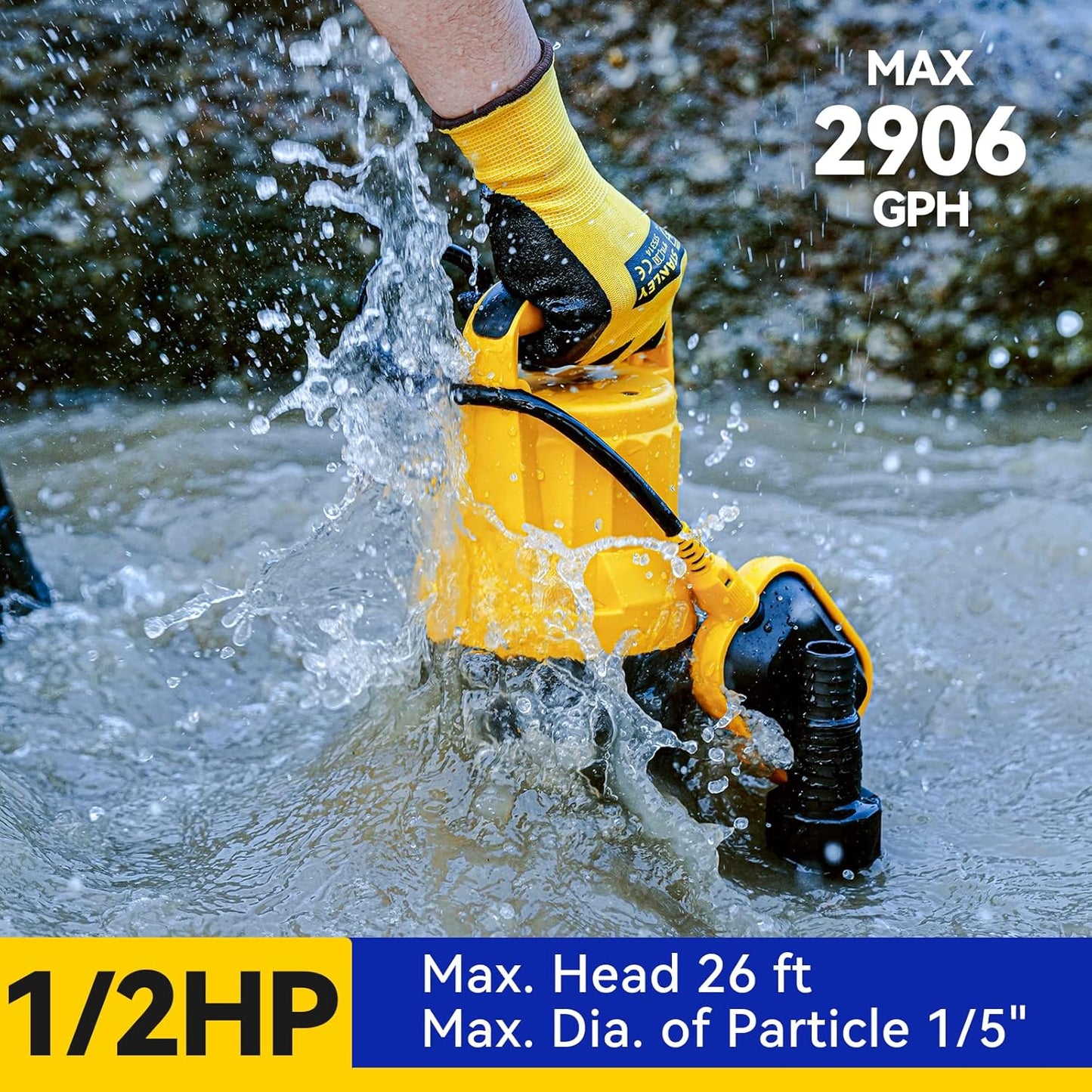 Acquaer 1/2HP Utility Pump 2906GPH Submersible Sump Pump with Automatic Float Switch, Water Removal for Hot Tub, Pools, Basements, Garden Pond