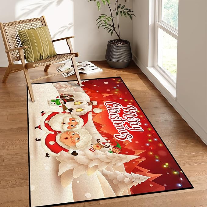 2' X 3' Merry Christmas Rug,Christmas Trees Decorative Indoor Bedroom Xmas Winter Welcome Door Mat Anti-Slip Rubber Area Rug for Seasonal Holiday Decoration,23.6" X 35.4"