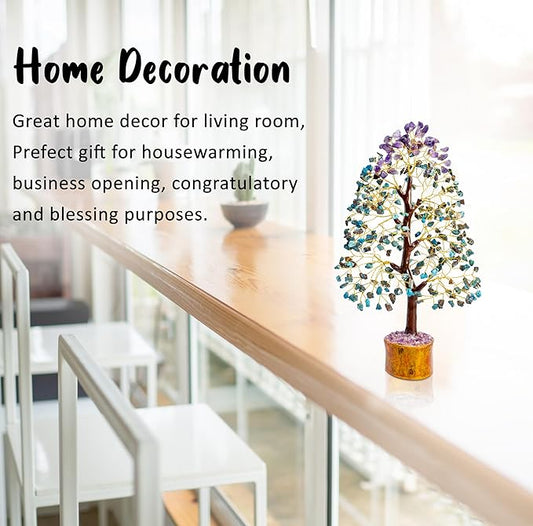 Amethyst & Turquoise Gemstone Tree, Crystal Tree of Life, Feng Shui Bonsai, Money Tree, Healing Tree - Home Decoration, Good Luck Figurine, Gem Tree for Positive Energy, Chakra Tree of Life, Gift