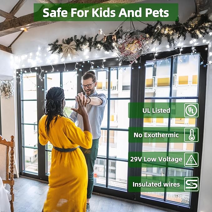 648 LED Outdoor Christmas Lights with 144 Drops, 66ft ChristmasLights with 8 Modes Timer, Christmas Twinkly Lights Waterproof for Wedding Eaves Yard Room Holiday Wedding Party Decor (Cool White)