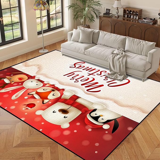 Christmas Large Area Rug 6' x 9' Living Room Rug Washable Rugs Carpet Indoor Door Mat Non-Slip Rug for Bedroom Kitchen Dining
