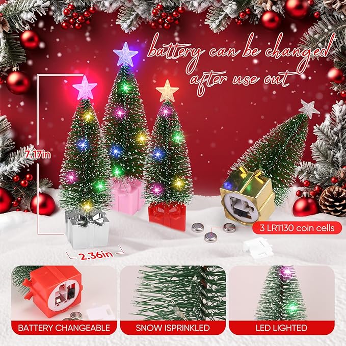 Mini Christmas Tree with Lights, 4 Pack Tabletop Christmas Tree with LED Lights for Indoor Christmas Decorations Holiday Party Ornagment, Christmas Centerpieces for Tables (4)