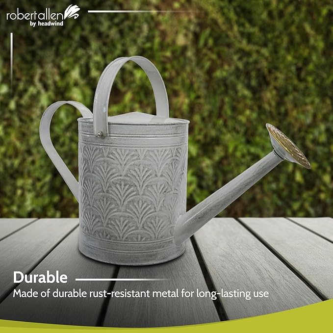 Headwind Aurora Antique White Metal Watering Can 2 Gallon – Galvanized Vintage Large Watering Metal Can for Indoor & Outdoor Garden Use by Robert Allen