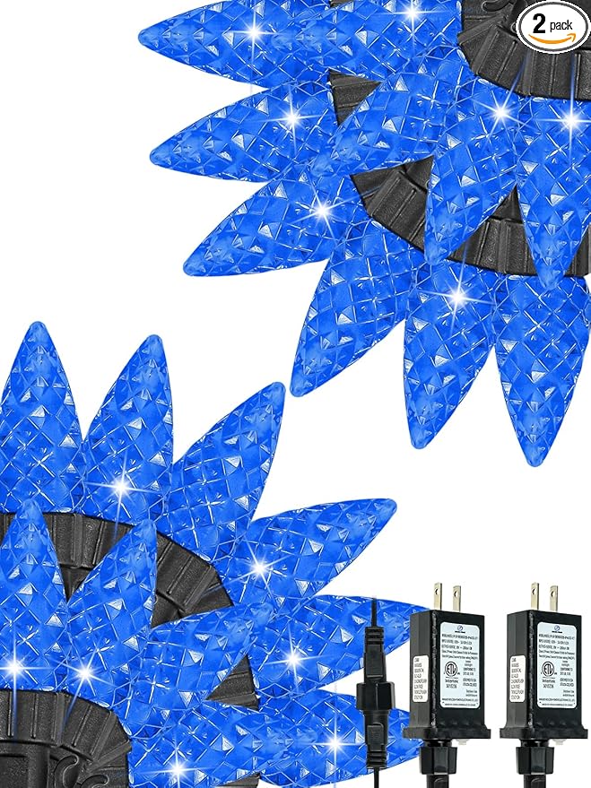 2 Pack C6 Christmas Lights Outdoor Indoor, Total 200 LED 66 FT Connectable Christmas String Lights with Timer & 13 Modes, Waterproof Twinkle Light for Xmas Tree Yards Party Wedding Decorations (Blue)