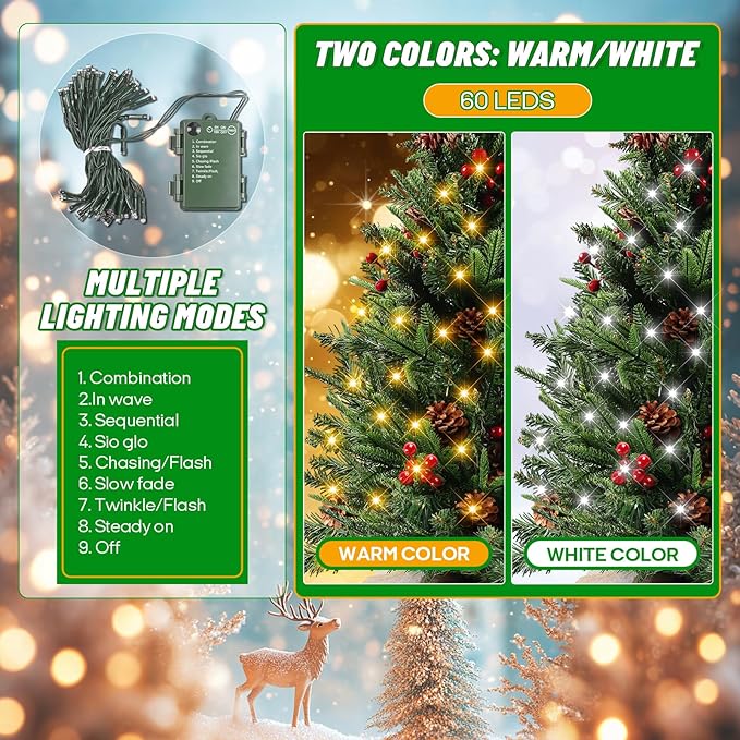 24 Inch Mini Christmas Tree, Table Top Artificial Xmas Pine Trees with 100 5-Pronged PE Branches, DIY Artificial Christmas Tree with 60 LED String Lights, Pine Cones and Red Berries Decoration