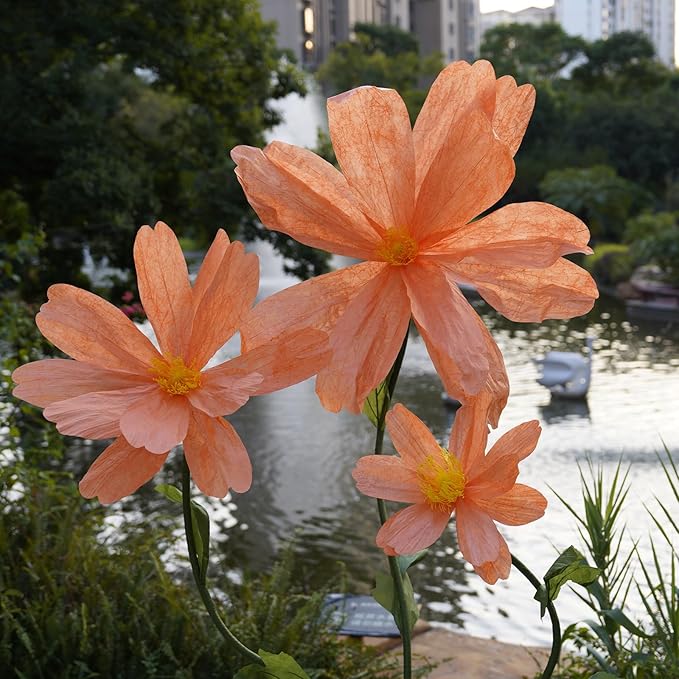 Artificial Giant Flowers for Decoration,Large Paper Daisies Flowers with Stems and Stands Base,Big Flower Decor for Wedding Birthday Party Garden, Party Banquet Background Decor (Orange)