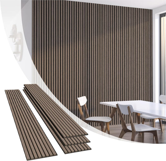Olanglab Wood Slat Wall Panels, Wooden Acoustic Wall Panels, 94.5"x12.6" Each 3D Wall Panels for Interior Wall Decor, 4 Pack in Total 94.5"x50.4" (Dark Walnut)