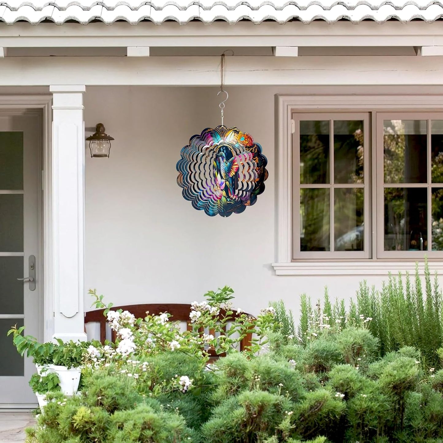 Wind Spinners Art Hummingbird 12 inch 3D Stainless Steel Laser Cut Metal Art Geometric Pattern Wind Sculpture Hanging for Yard Garden Decorations Outdoor