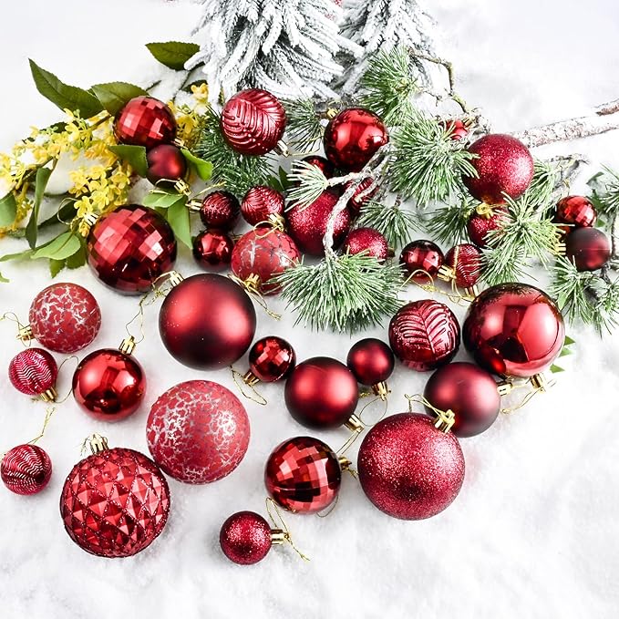 LANGXUN 36pcs Wine Red Christmas Tree Decorations Balls, Bolas De Navidad, 2025 Christmas Decor, Indoor Outdoor Shatterproof Christmas Ornaments, Xmars Party Wedding Suppiles