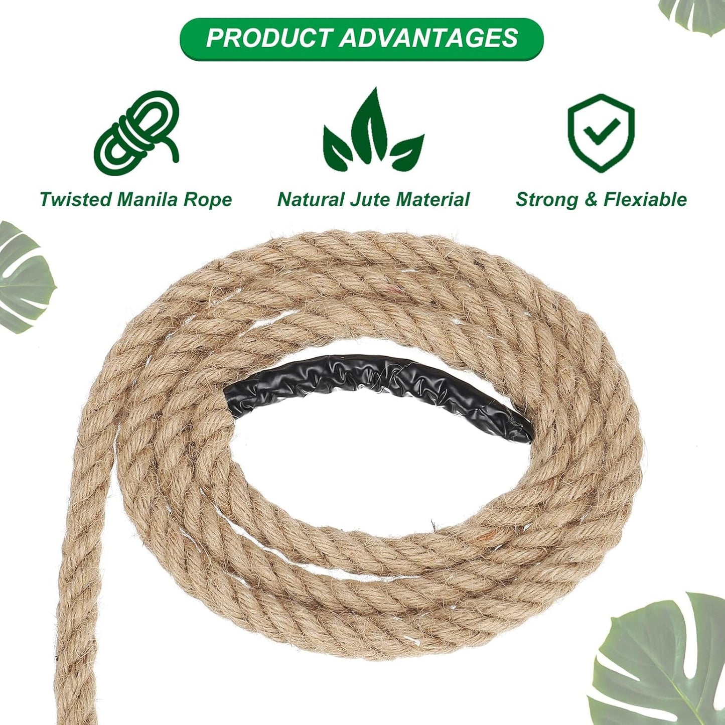 PATIKIL 1/2" x 50 Ft Twisted Manila Rope Jute Rope Natural Thick Jute Rope Twine Burlap Rope for Docks Railings Bundling Craft Tug of War Decorating