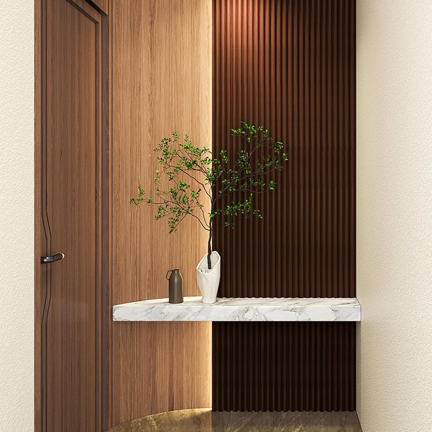 Art3d Fluted Wood Panel for Wall and Ceiling, Beaded Accent molding for Home Decoration, Pack of 4pcs + 1pc End-Trim, Size 108 x 5.7in.- Beaded Smoked Oak