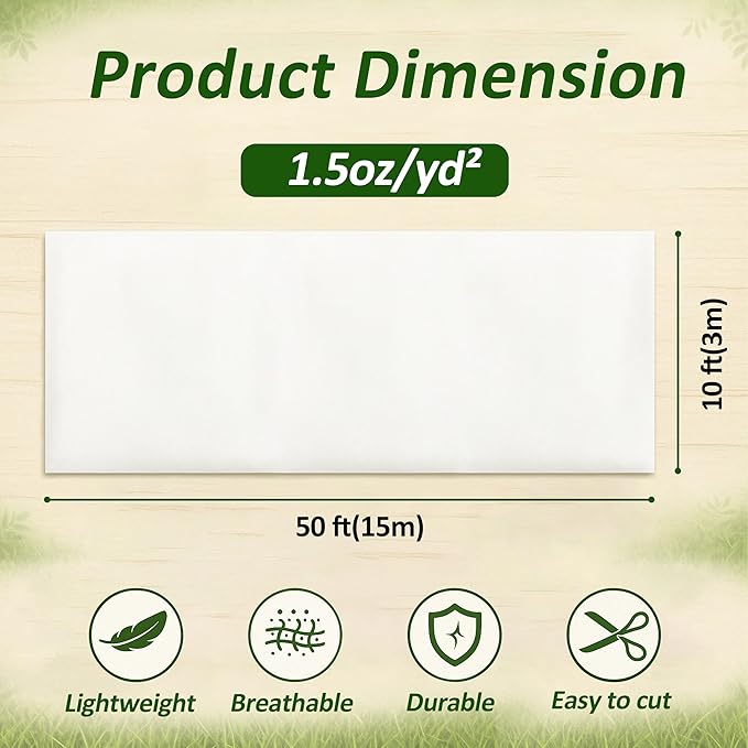 Gardzen 1.5 oz Plant Covers Freeze Protection, Reusable 10ft x 50ft Floating Row Covers, Thicker Frost Blankets for Outdoor Plants, Pests Protection, White