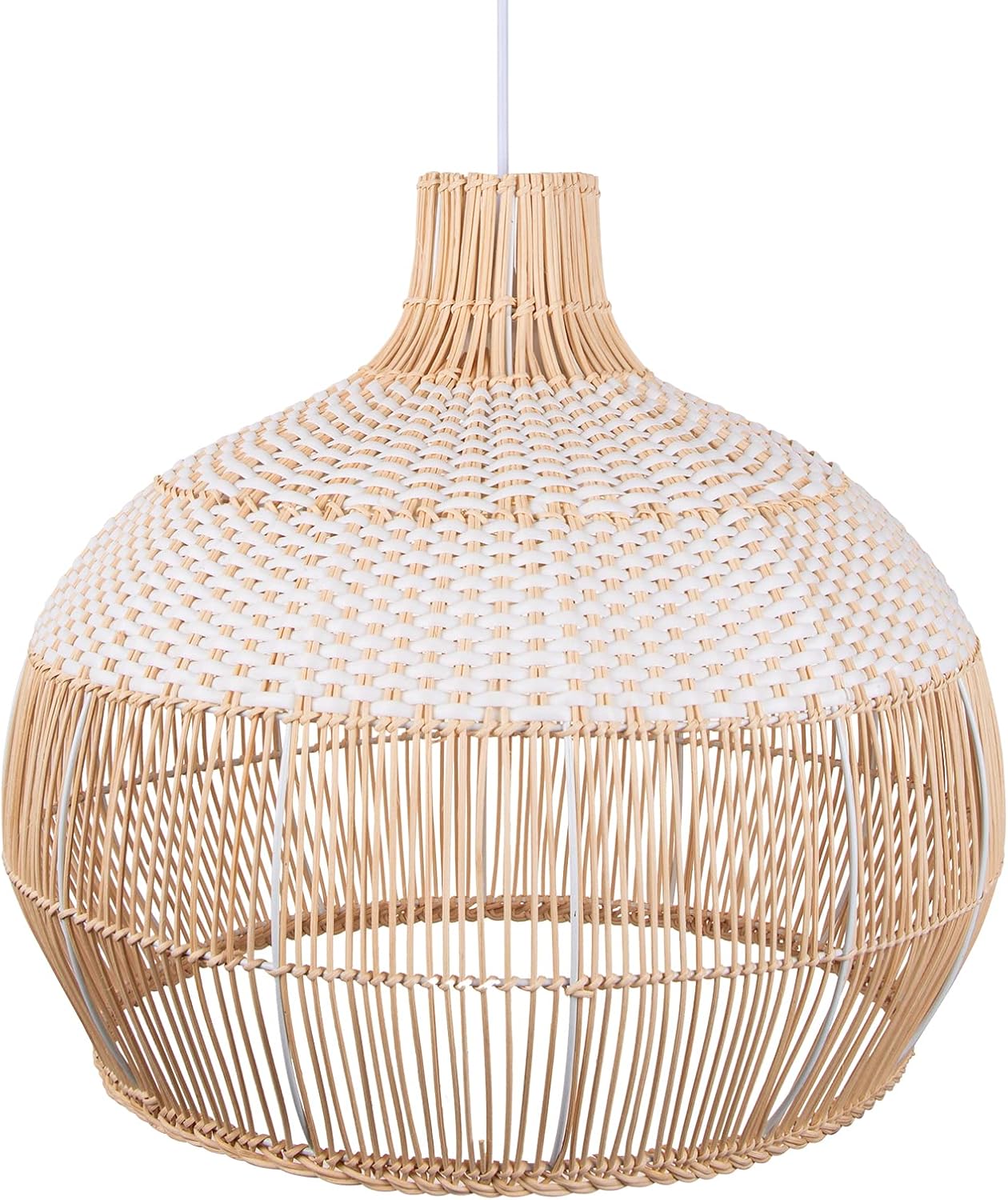 Arturesthome White Rattan Pendant Light for Kitchen Island Sink, Wicker Chandelier, Handmade Woven Hanging Ceiling Light Lampshade
