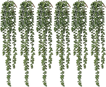 6 Pcs Artificial Succulents Hanging Plants, Fake String of Pearls Greenery Plants, Decoration for Wall, Home, Backdrop, Garden, Indoor and Outdoor
