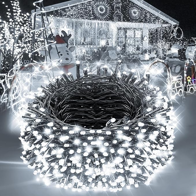 Christmas Lights 1000LED 98FT Waterproof Outdoor Timer 8 Modes Twinkle Fairy Lights LED String Lights Indoor Christmas Tree Lights for Wedding Party Yard House Decor (Cool White)