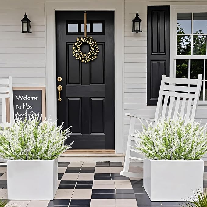 Ouddy Decor 12 Bundles Artificial Lavender Fake Flowers Faux Plastic Plants for Home Wedding Kitchen Garden Patio Window Box Office Table Centerpieces Indoor Outdoor Decor, White