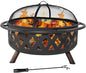 Sunnydaze Crossweave Outdoor Fire Pit - Wood-Burning Fire Pit for Outside with Spark Screen, Poker and Round Cover - 36-Inch - Black