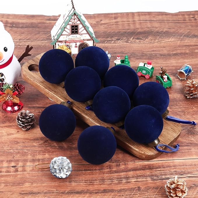 12 Pcs Velvet Christmas Balls Bulk Shatterproof Plastic Christmas Tree Decorations for Decorative Hanging Baubles (12, Navy Blue, 2.36Inch)